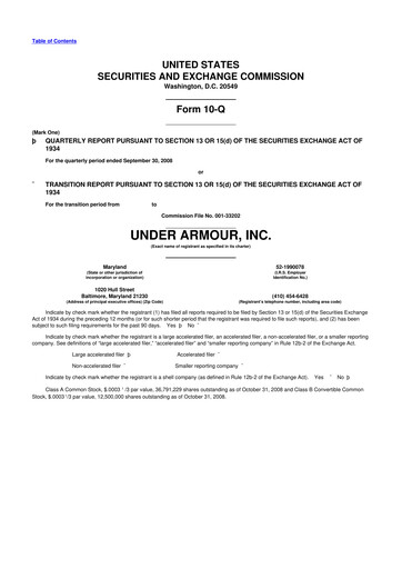 Thumbnail Under Armour
 10-Q Quarterly Report FY 