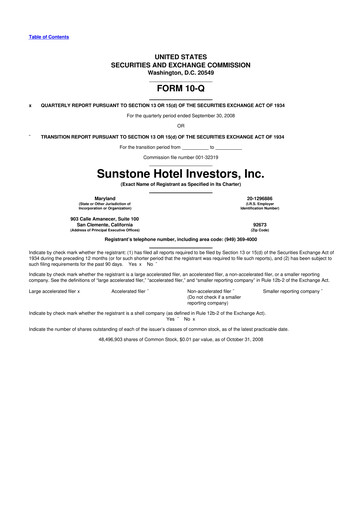 Thumbnail Sunstone Hotel Investors
 10-Q Quarterly Report FY 