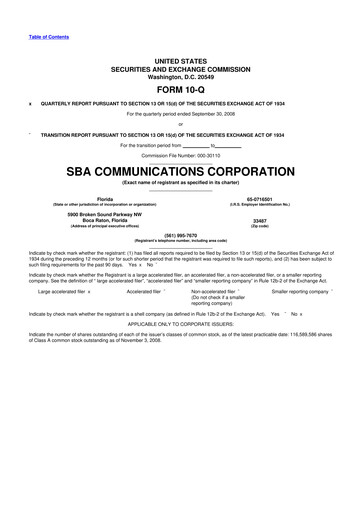 Thumbnail SBA Communications 10-Q Quarterly Report FY 