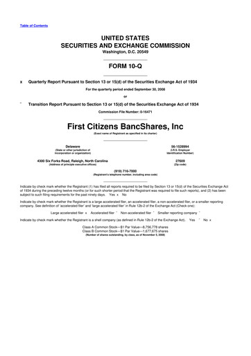 Thumbnail First Citizens BancShares
 10-Q Quarterly Report FY 