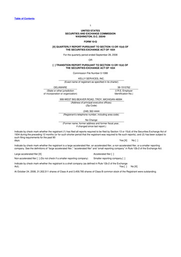 Miniature Kelly Services
 10-Q Rapport trimestriel  