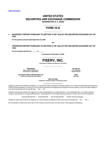 Thumbnail Fiserv 10-Q Quarterly Report FY 