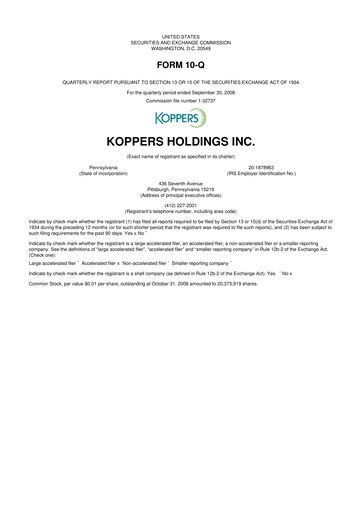 Vorschaubild Koppers Holdings 10-Q Quartalsbericht  