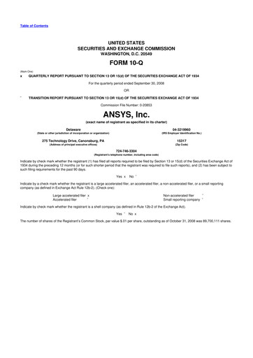 Thumbnail Ansys 10-Q Quarterly Report FY 
