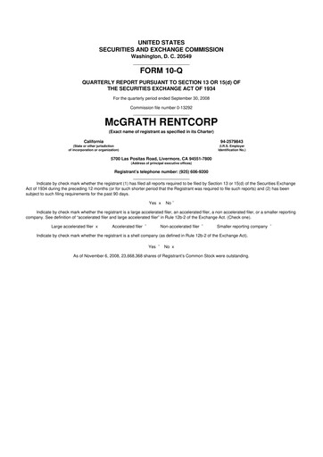 Miniature McGrath RentCorp
 10-Q Rapport trimestriel  