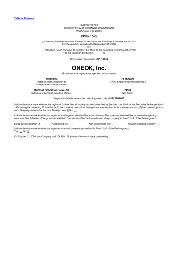 Thumbnail Oneok 10-Q Quarterly Report FY 