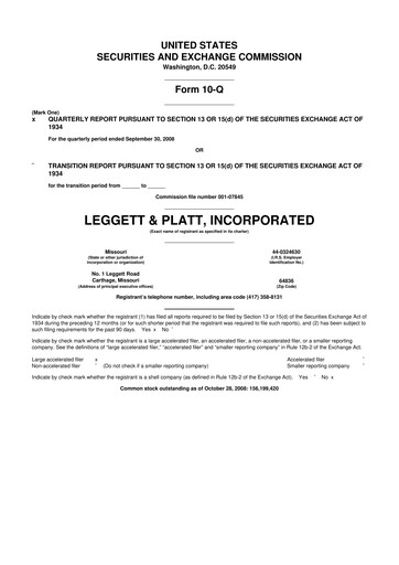 Miniature Leggett & Platt

 10-Q Rapport trimestriel  