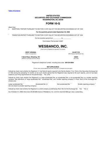 Thumbnail WesBanco 10-Q Quarterly Report FY 