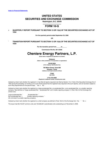Thumbnail Cheniere Energy
Partners 10-Q Quarterly Report FY 
