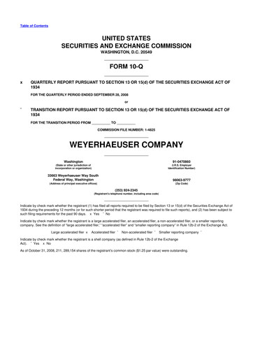 Thumbnail Weyerhaeuser
 10-Q Quarterly Report FY 