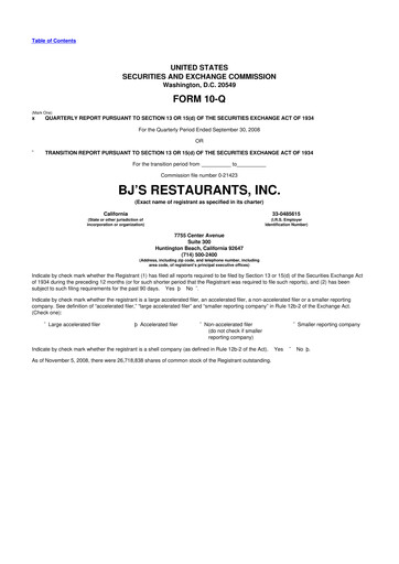 Thumbnail BJ's Restaurants
 10-Q Quarterly Report FY 