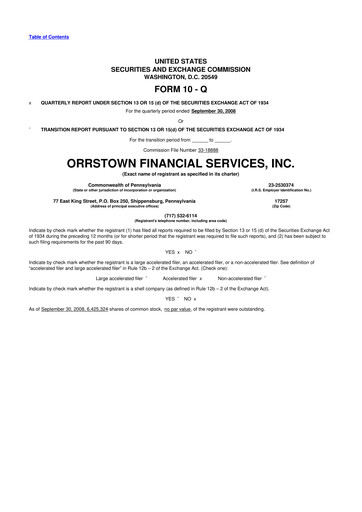 Miniature Orrstown Financial Services 10-Q Rapport trimestriel  