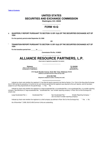 Miniature Alliance Resource Partners 10-Q Rapport trimestriel  