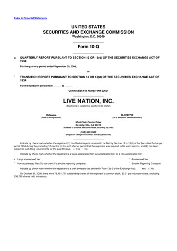 Thumbnail Live Nation
 10-Q Quarterly Report FY 