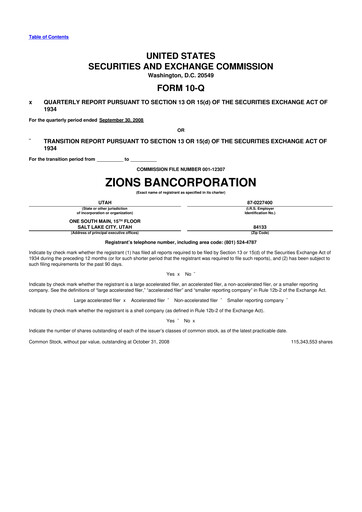 Thumbnail Zions Bancorporation
 10-Q Quarterly Report FY 