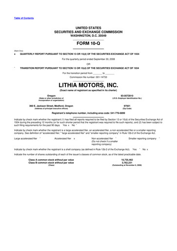 Thumbnail Lithia Motors 10-Q Quarterly Report FY 