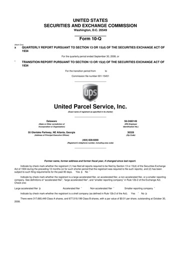 Thumbnail United Parcel Service 10-Q Quarterly Report FY 