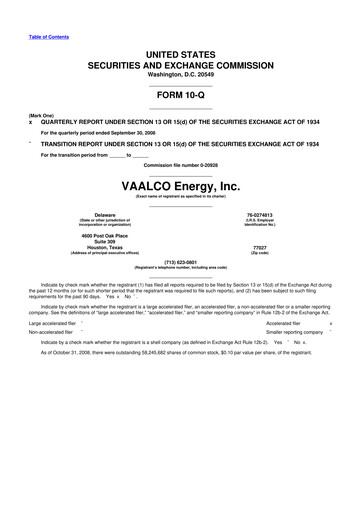 Miniature Vaalco Energy
 10-Q Rapport trimestriel  