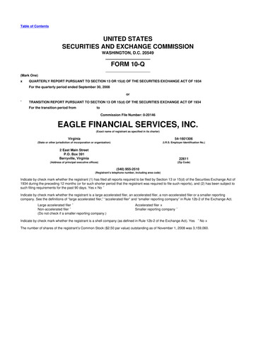 Thumbnail Eagle Financial Services 10-Q Quarterly Report FY 