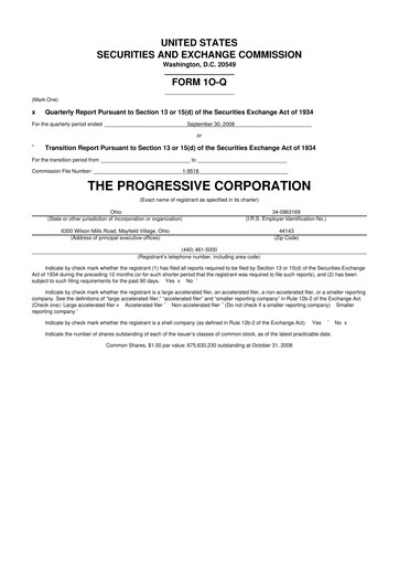 Thumbnail Progressive 10-Q Quarterly Report FY 