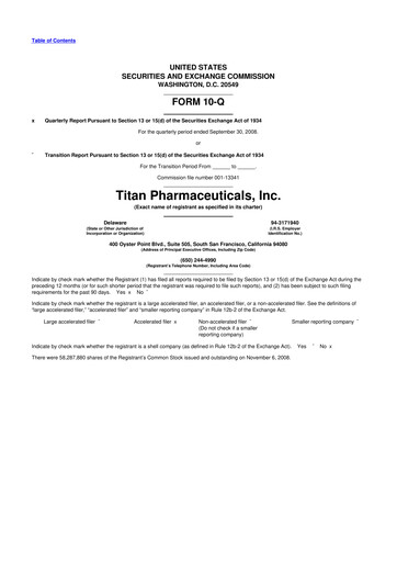 Thumbnail Titan Pharmaceuticals
 10-Q Quarterly Report FY 