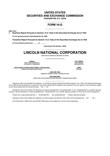 Thumbnail Lincoln National Corporation 10-Q Quarterly Report FY 