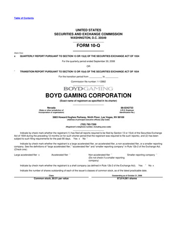 Miniature Boyd Gaming
 10-Q Rapport trimestriel  