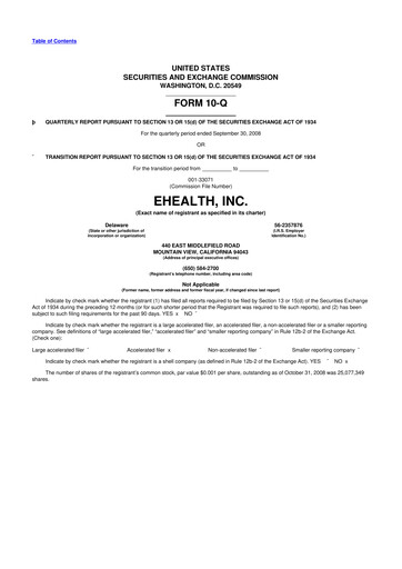 Miniature eHealth 10-Q Rapport trimestriel  