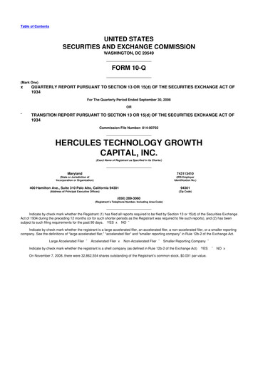 Thumbnail Hercules Capital
 10-Q Quarterly Report FY 