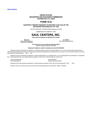 Thumbnail Saul Centers 10-Q Quarterly Report FY 
