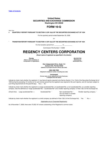 Thumbnail Regency Centers
 10-Q Quarterly Report FY 