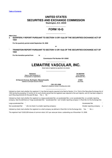 Miniature LeMaitre Vascular 10-Q Rapport trimestriel  