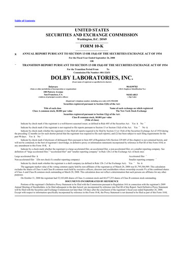 Thumbnail Dolby 10-K Annual Report 