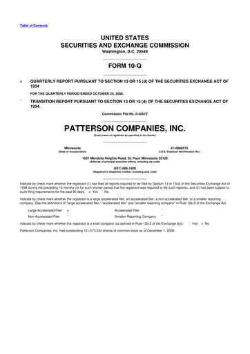 Miniature Patterson Companies
 10-Q Rapport trimestriel  