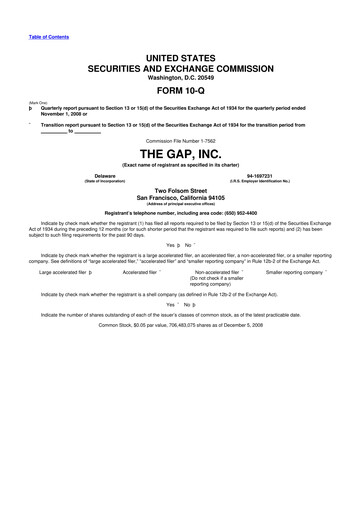 Thumbnail Gap Inc.
 10-Q Quarterly Report FY 