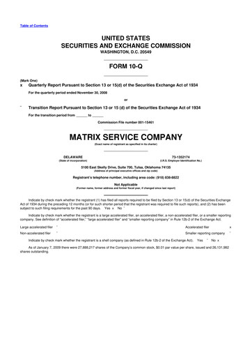 Miniature Matrix Service Company 10-Q Rapport trimestriel  