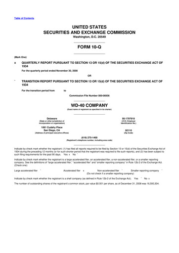 Miniature WD-40 Company
 10-Q Rapport trimestriel  
