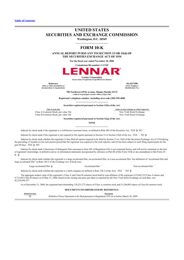 Thumbnail Lennar 10-K Annual Report 