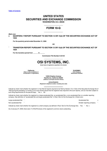 Miniature OSI Systems
 10-Q Rapport trimestriel  