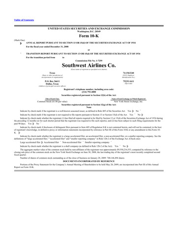 Thumbnail Southwest Airlines 10-K Annual Report 