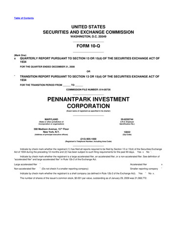 Thumbnail PennantPark Investment 10-Q Quarterly Report FY 
