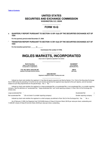 Miniature Ingles Markets 10-Q Rapport trimestriel  