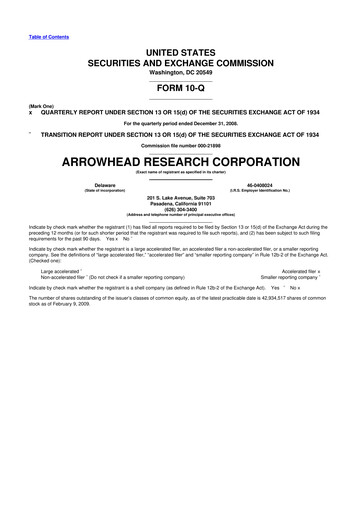 Thumbnail Arrowhead Pharmaceuticals
 10-Q Quarterly Report FY 