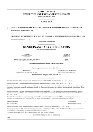 Thumbnail BankFinancial 10-K Annual Report 