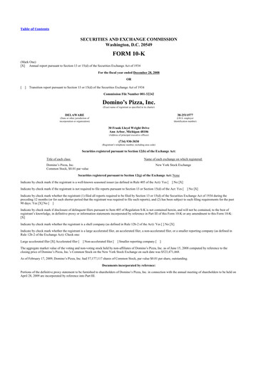 Thumbnail Domino's Pizza 10-K Annual Report 