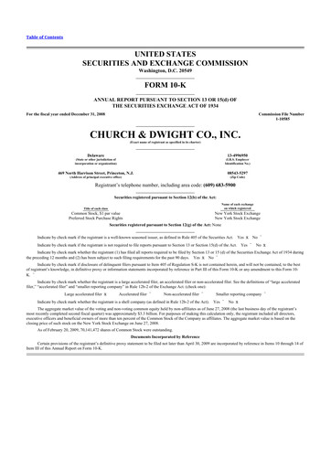 Thumbnail Church & Dwight
 10-K Annual Report 