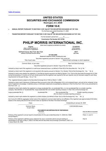Thumbnail Philip Morris International 10-K Annual Report 