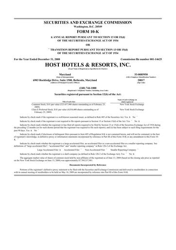 Thumbnail Host Hotels & Resorts
 10-K Annual Report 