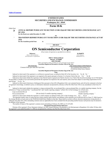 Thumbnail ON Semiconductor 10-K Annual Report 
