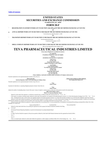 Thumbnail Teva Pharmaceutical Industries 20-F Annual Report 